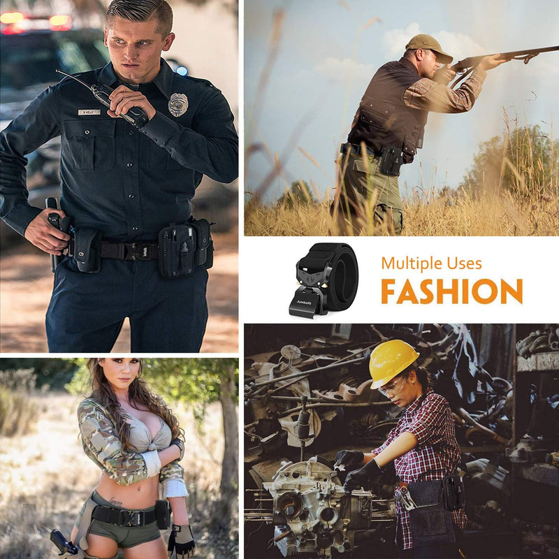 [Australia - AusPower] - Jumbofit Tactical Belt for Men and Women, Military Work Belt Nylon with Quick-Release Buckle, Gift with Molle Pouch & Clip Black 