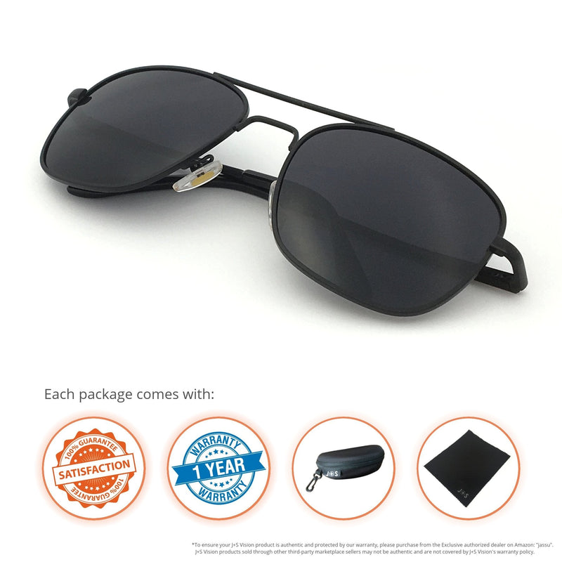 [Australia - AusPower] - J+S Premium Military Style Classic Square Aviator Sunglasses, Polarized, 100% UV protection Black Frame/Black Lens Square Aviator - Medium 55 Millimeters 
