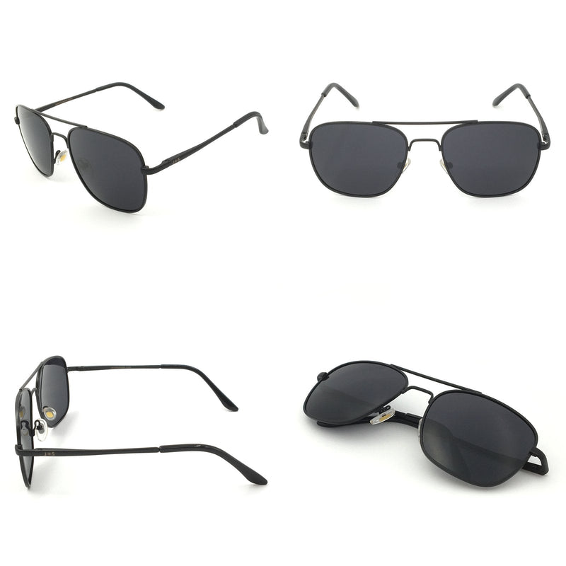 [Australia - AusPower] - J+S Premium Military Style Classic Square Aviator Sunglasses, Polarized, 100% UV protection Black Frame/Black Lens Square Aviator - Medium 55 Millimeters 