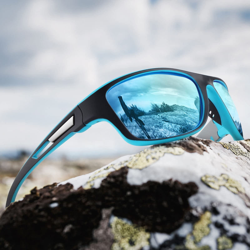 [Australia - AusPower] - Polarized Sports Sunglasses for Men Women,Fishing Driving Rectangular Goggles UV400 Protection Black Blue Frame/Ice Blue Mirrored Lens+black Brown Frame/Brown Lens 