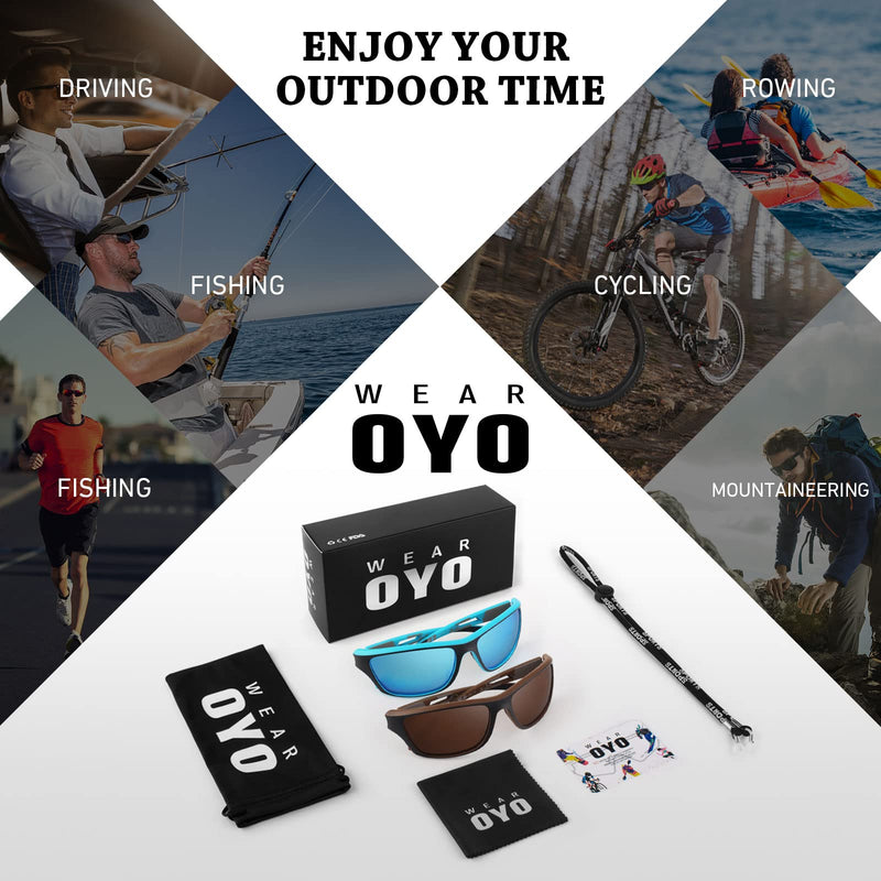 [Australia - AusPower] - Polarized Sports Sunglasses for Men Women,Fishing Driving Rectangular Goggles UV400 Protection Black Blue Frame/Ice Blue Mirrored Lens+black Brown Frame/Brown Lens 
