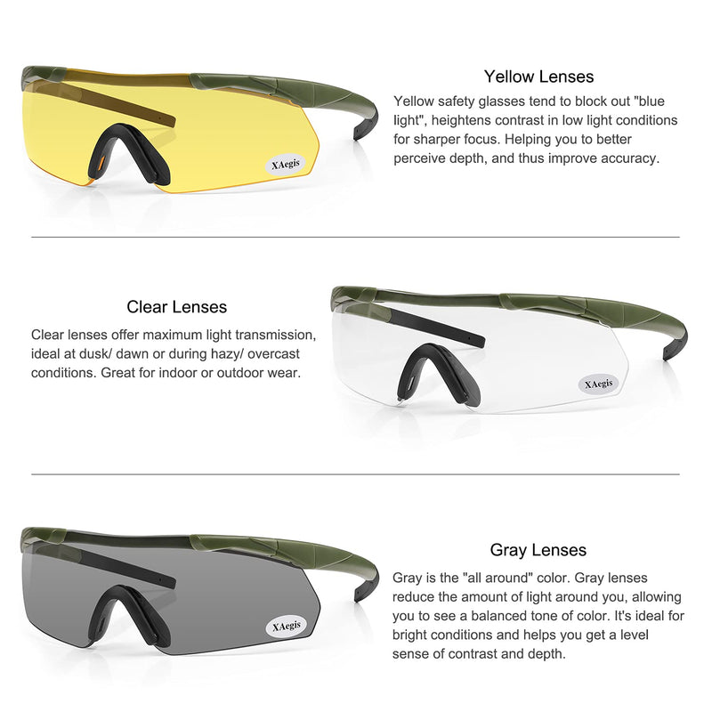 [Australia - AusPower] - Xaegistac Tactical Shooting Glasses with 3 Interchangeable Lens High Impact Eye Protection Armygreen 