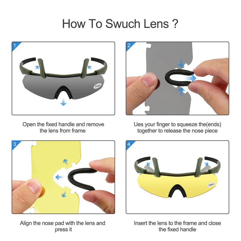 [Australia - AusPower] - Xaegistac Tactical Shooting Glasses with 3 Interchangeable Lens High Impact Eye Protection Armygreen 