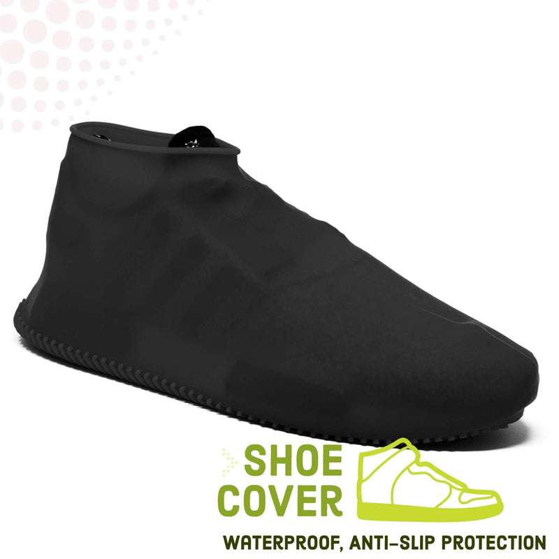 [Australia - AusPower] - BAYI - Shoe Cover Waterproof Anti Slip Sneaker Silicone Rain Shoes Boot Multi Use Medium Black 