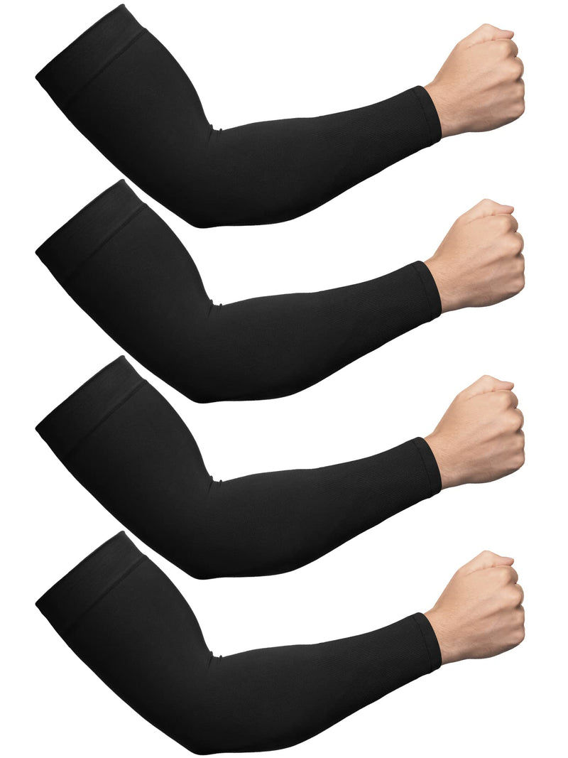 [Australia - AusPower] - 4 Pairs Plus Size Arm Sleeves for Men and Women UV Sun Protection Sleeves to Cover Arms Oversized Cooling Compression Sleeves Black 