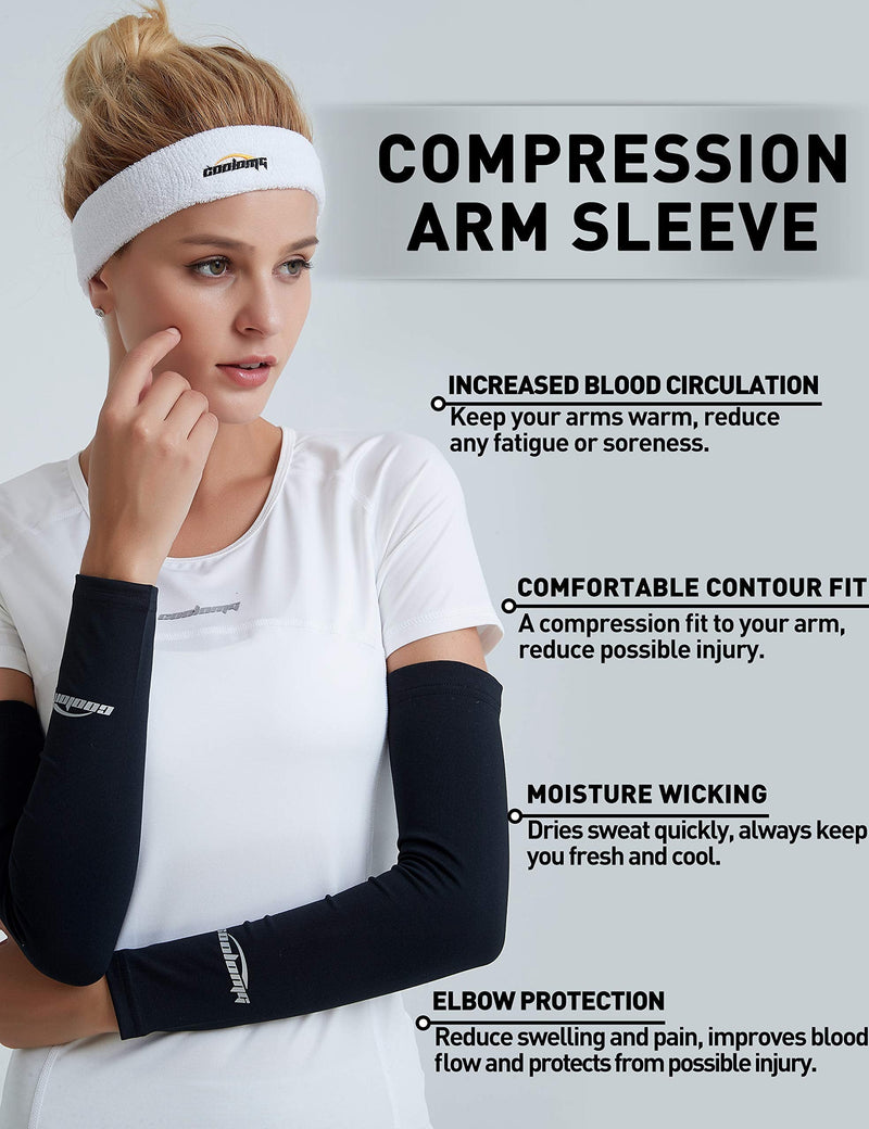 [Australia - AusPower] - COOLOMG Compression Arm Sleeves Youth Kids for Basketball Football Baseball 1 Pair Black Large 
