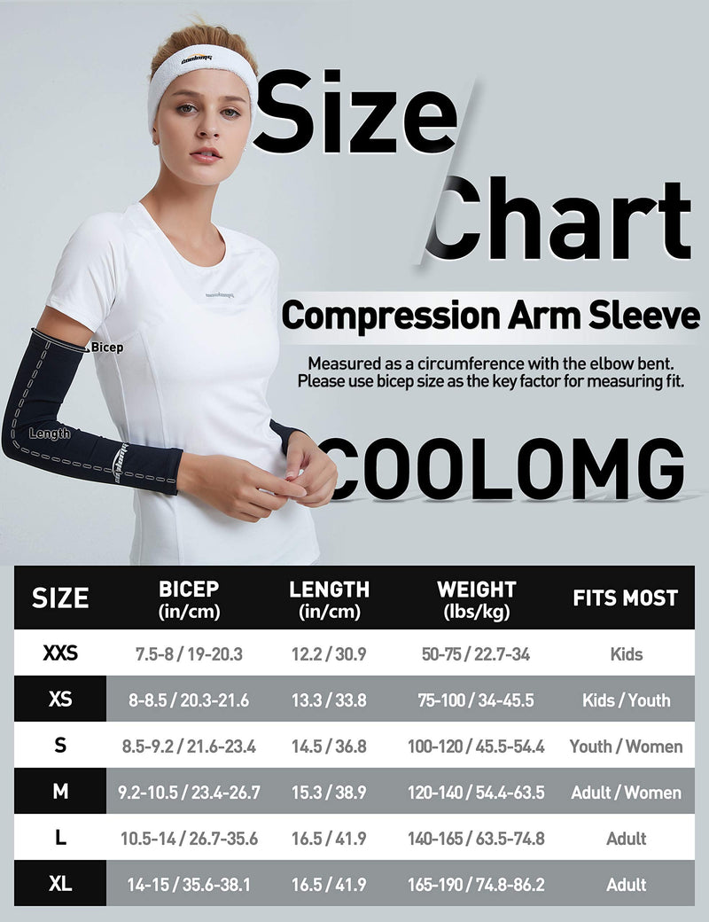 [Australia - AusPower] - COOLOMG Compression Arm Sleeves Youth Kids for Basketball Football Baseball 1 Pair Black Large 