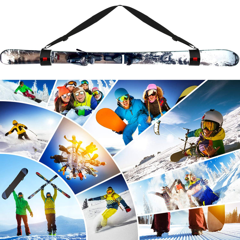 [Australia - AusPower] - Strong and Thick Ski Straps 4 Packs Ski Carrier Strap Adjustable Shoulder Carrier Lash Handle Straps with Cushioned Fastener Tape Strap Loop for Adults Kids (Black) 