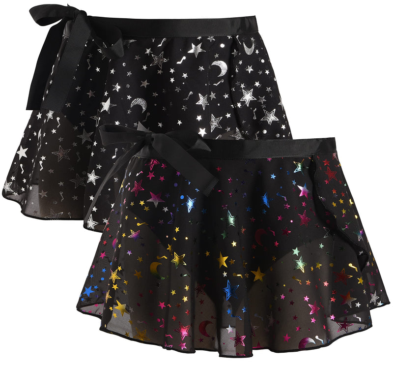 [Australia - AusPower] - WYHDY Girls Dance Ballet Skirt Leotard Kid Toddler Chiffon Skirt Sparkly Pull On Wrap Tie Dance-wear 8-13 Years Z-black Rainbow&black Sliver(wrap Tie) 