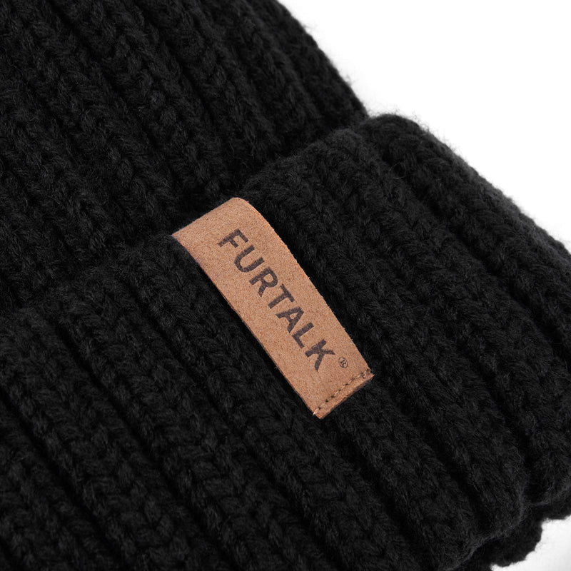 [Australia - AusPower] - FURTALK Womens Winter Knitted Beanie Hat with Faux Fur Pom Warm Knit Skull Cap Beanie for Women… 01-black 