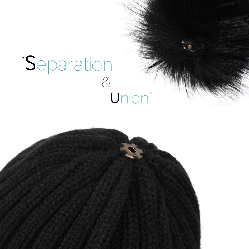 [Australia - AusPower] - FURTALK Womens Winter Knitted Beanie Hat with Faux Fur Pom Warm Knit Skull Cap Beanie for Women… 01-black 