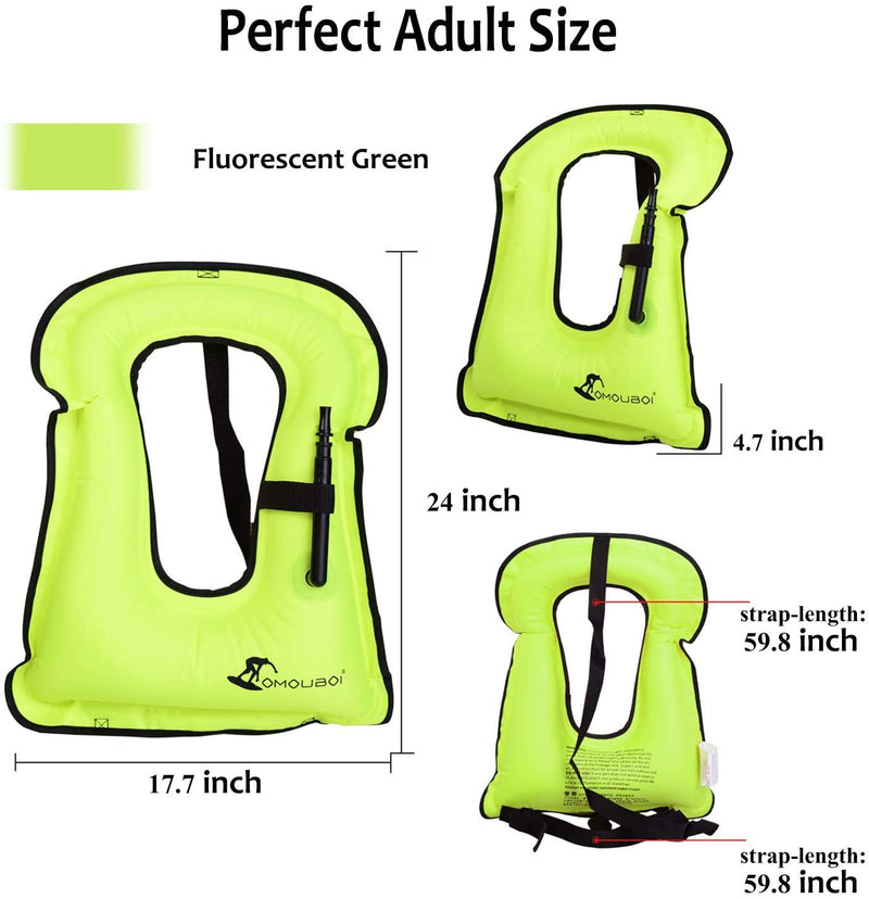 [Australia - AusPower] - OMOUBOI Snorkel Vest Inflatable Buoyancy Vest for Adults Kayak Inflatable Vests for Snorkeling Swimming Paddling Boating Water Sports Beginner Adults-Only 90-220 lbs green 