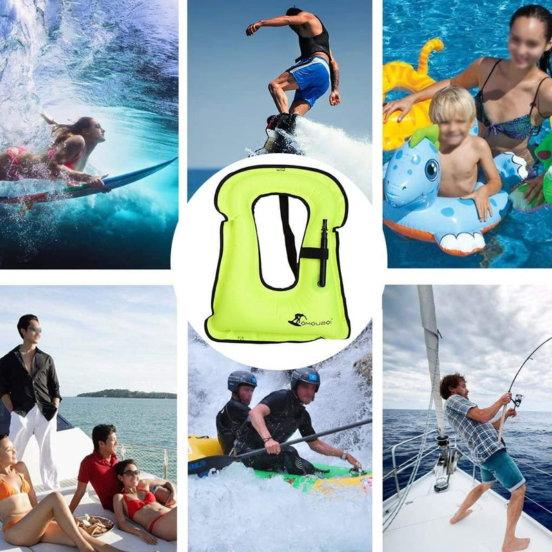 [Australia - AusPower] - OMOUBOI Snorkel Vest Inflatable Buoyancy Vest for Adults Kayak Inflatable Vests for Snorkeling Swimming Paddling Boating Water Sports Beginner Adults-Only 90-220 lbs green 