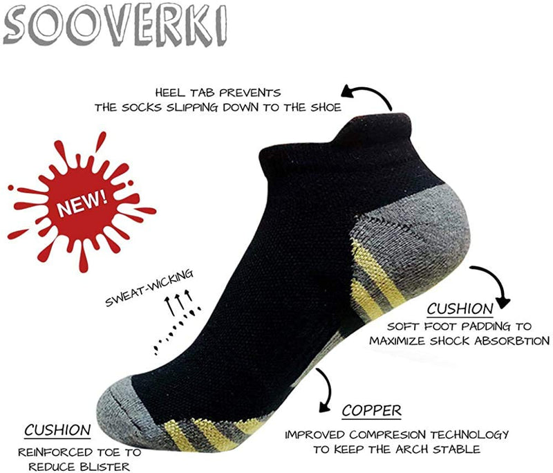 [Australia - AusPower] - Copper Compression Socks Women and Men 6 Pairs - Circulation Arch Support Plantar Fasciitis Running Ankle Socks Small-Medium A1 - No Show 6 White 