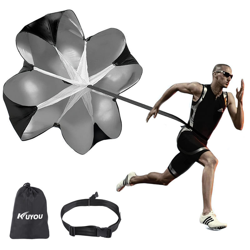 [Australia - AusPower] - KUYOU Running Speed Training 56 inch Speed Training Resistance Parachute Umbrella Running Chute & Fitness Explosive Power Training (Black) 
