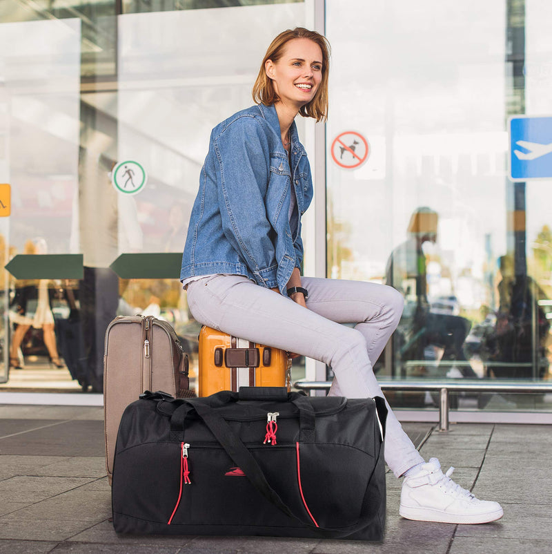 [Australia - AusPower] - 55 Liter, 24 Inch Lightweight Canvas Duffle Bags for Men & Women For Traveling, the Gym, and as Sports Equipment Bag / Organizer (Black 1) Black 1 