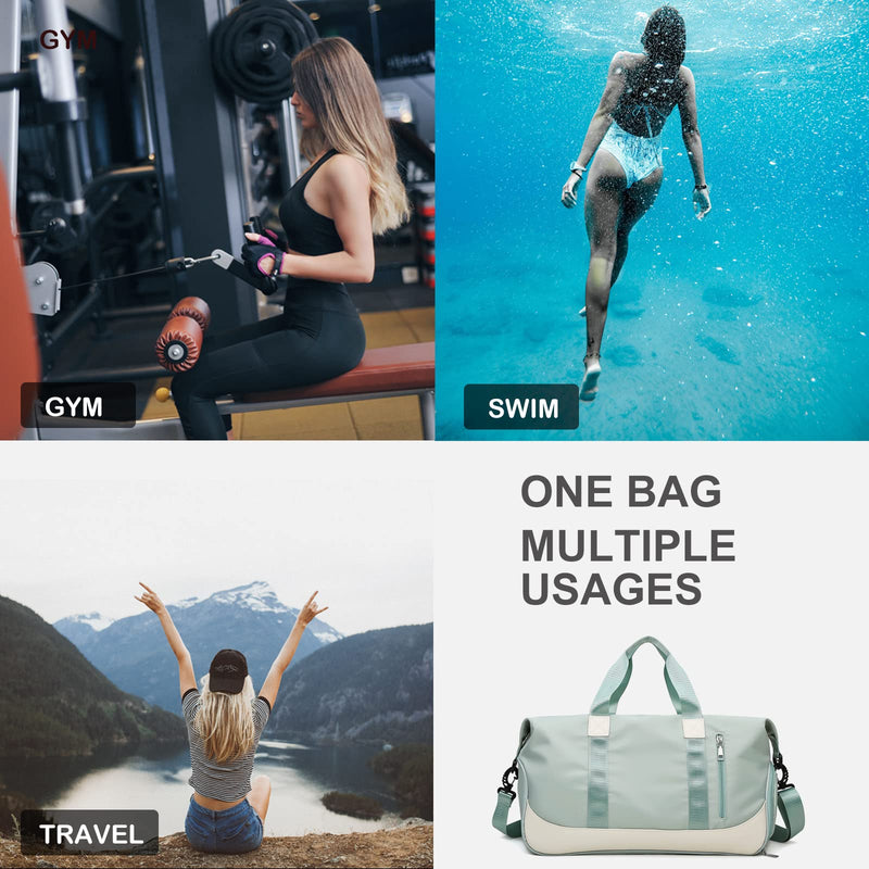 [Australia - AusPower] - Sports Gym Bag, Travel Duffel Bag with Wet Pocket & Shoes Compartment Weekender Bag for Women and Men, Green 