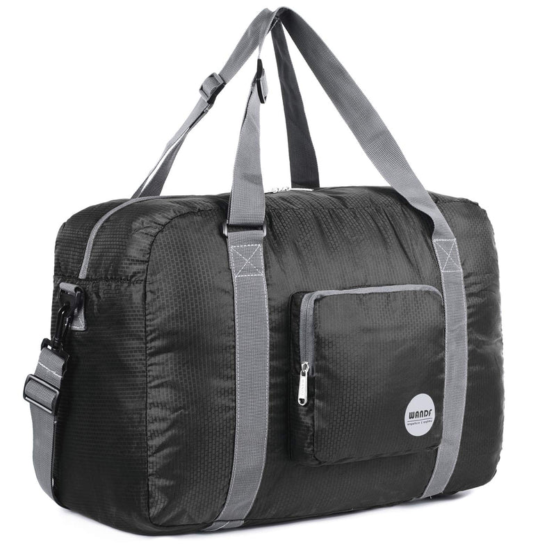 [Australia - AusPower] - Wandf Foldable Travel Duffel Bag Luggage Sports Gym Water Resistant Nylon, Black A-Black 