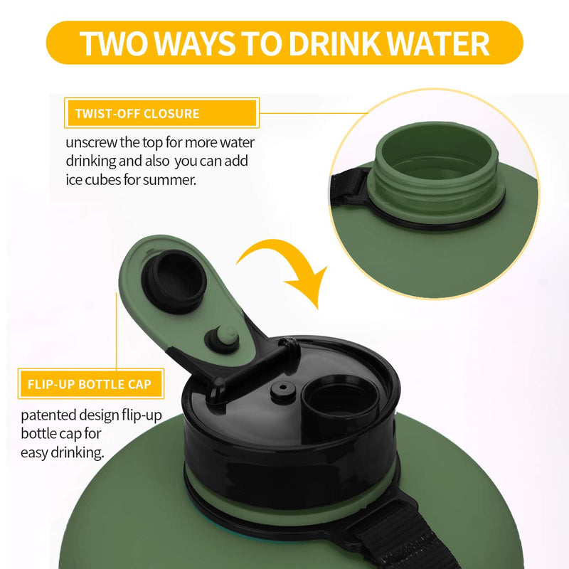 [Australia - AusPower] - TOOFEEL Large Sports 2.2L Water Jug Big Reusable Water Bottle 75oz Half Gallon Hydro Container Canteen BPA Free Leak-Proof for Gym Fitness Athletic army green 