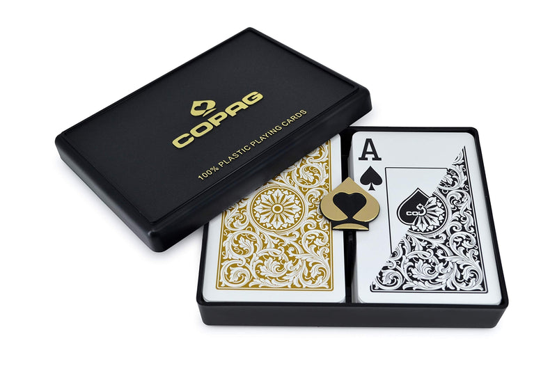 [Australia - AusPower] - Copag 1546 Design 100% Plastic Playing Cards, Bridge Size Jumbo Index Black/Gold Double Deck Set 