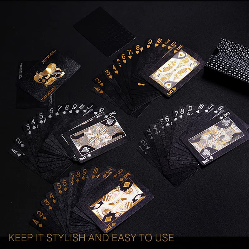 [Australia - AusPower] - Merytes 2 Deck of Waterproof Poker Cards and Playing Cards with Flexible Plastic PVC Classic Trick Cards Black Gold 