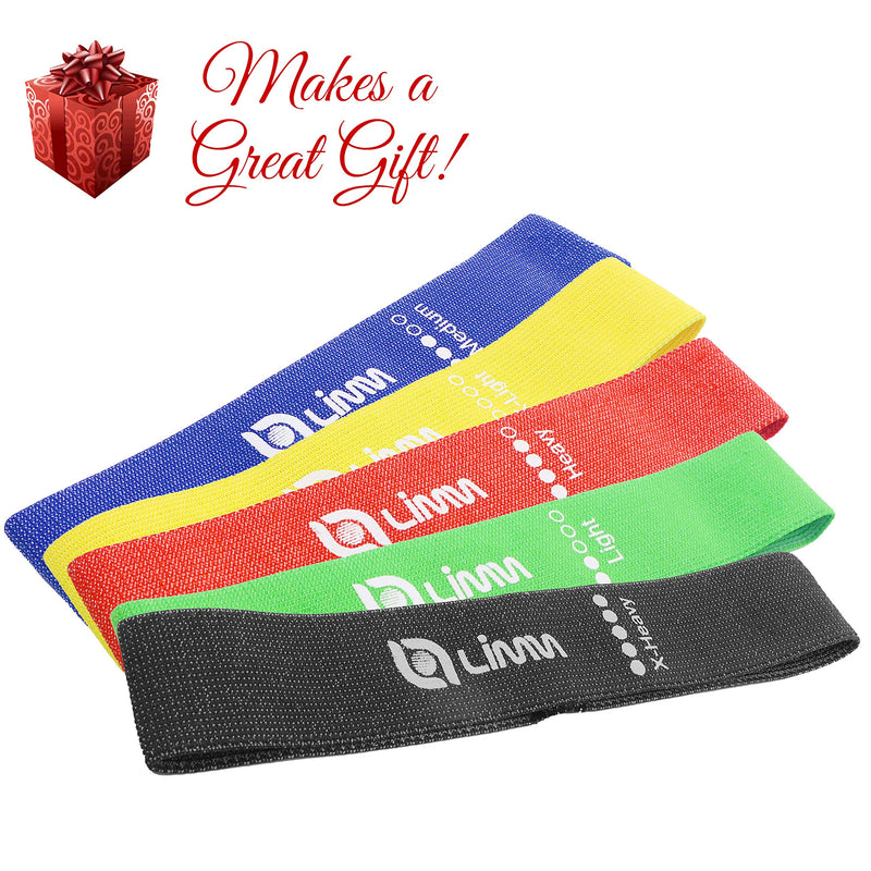 [Australia - AusPower] - Limm Resistance Loop Exercise Bands - Set of 5 Stretch Bands for Working Out with Instruction Guide & Carry Bag - Elastic Band for Home Workout & Physical Therapy for Women and Men 