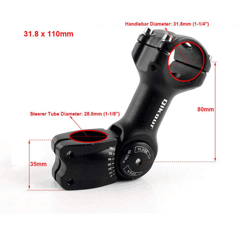 [Australia - AusPower] - 31.8 Bike Stem Adjustable 0-60 Degree Bicycle Stem Handlebar Riser Extender for Road Bike, Mountain Bike, MTB, BMX (Only Fit 1.25"/31.8mm Handlebar) 31.8 x 110mm 
