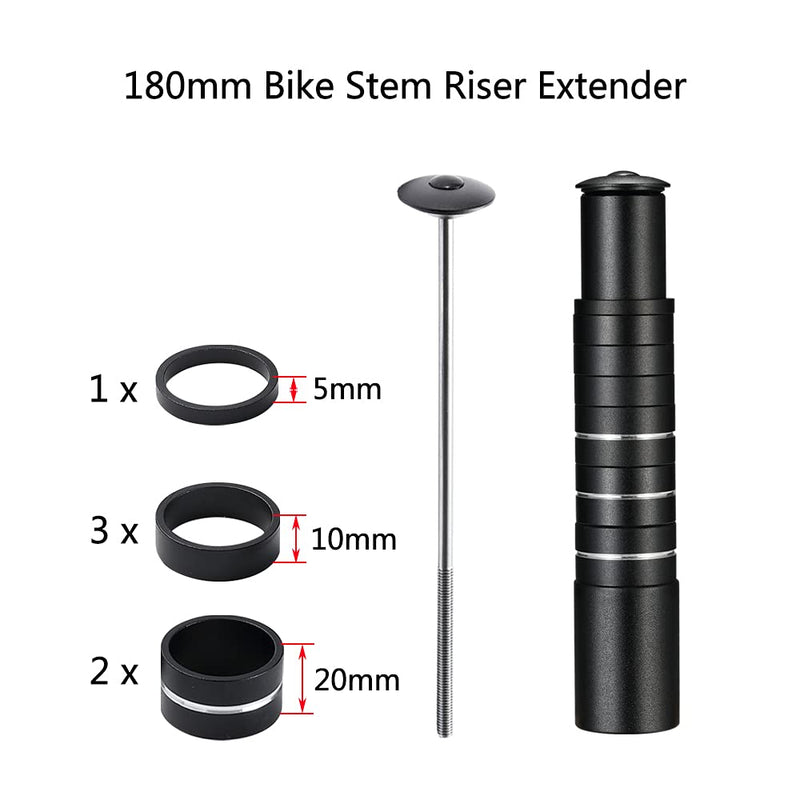 [Australia - AusPower] - Boenoea Bike Stem Riser Bike Fork Stem Extender 115mm 180mm 210mm Aluminium Alloy Bicycle Handlebar Raiser Head Up Adapter for Mountain Bike, Road Bike, MTB, BMX, Fixie Black-115mm 
