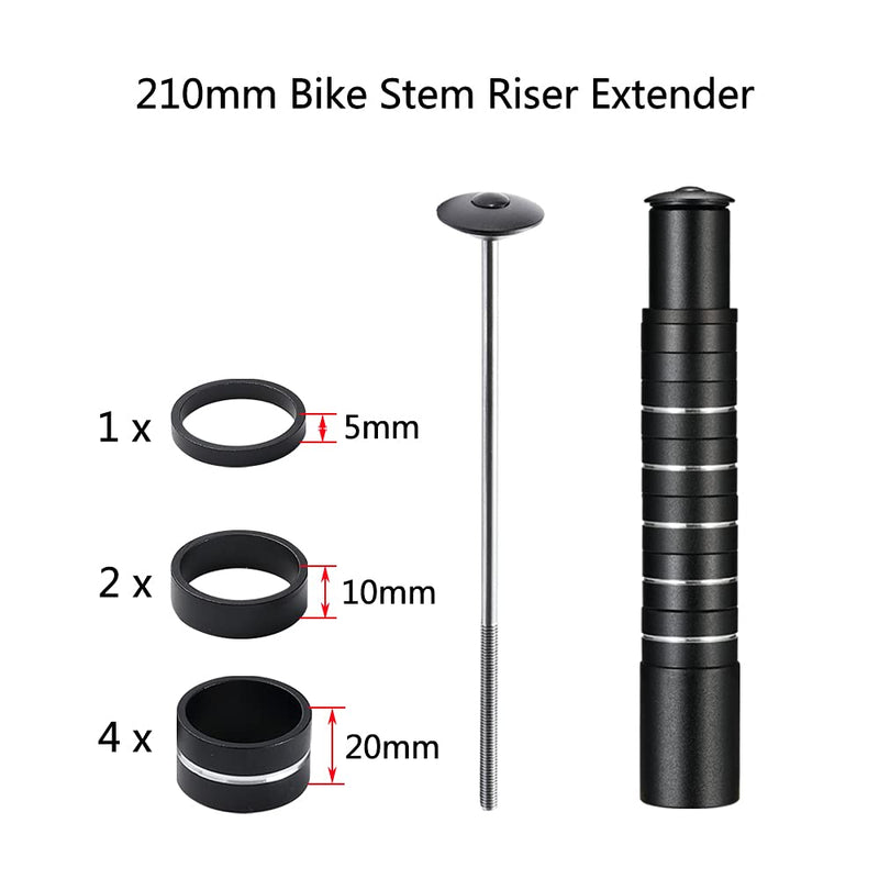 [Australia - AusPower] - Boenoea Bike Stem Riser Bike Fork Stem Extender 115mm 180mm 210mm Aluminium Alloy Bicycle Handlebar Raiser Head Up Adapter for Mountain Bike, Road Bike, MTB, BMX, Fixie Black-115mm 