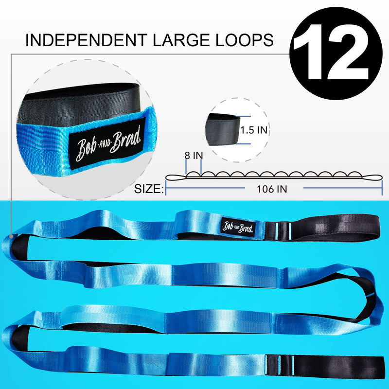 [Australia - AusPower] - BOB AND BRAD Stretch Strap, 12 Loop Yoga Stretch Strap, Non-elastic Stretch Strap for Stretching, Physical Therapy, Pilates, Dance, Gymnastics, and Athletic Trainers with Carry Bag 