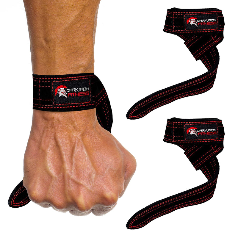 [Australia - AusPower] - Dark Iron Fitness Weightlifting Leather Suede Lifting Wrist Straps Bundle for Men and Women Wraps Weight for a Heavy Powerlifting Grip Hooks with Padded Support 