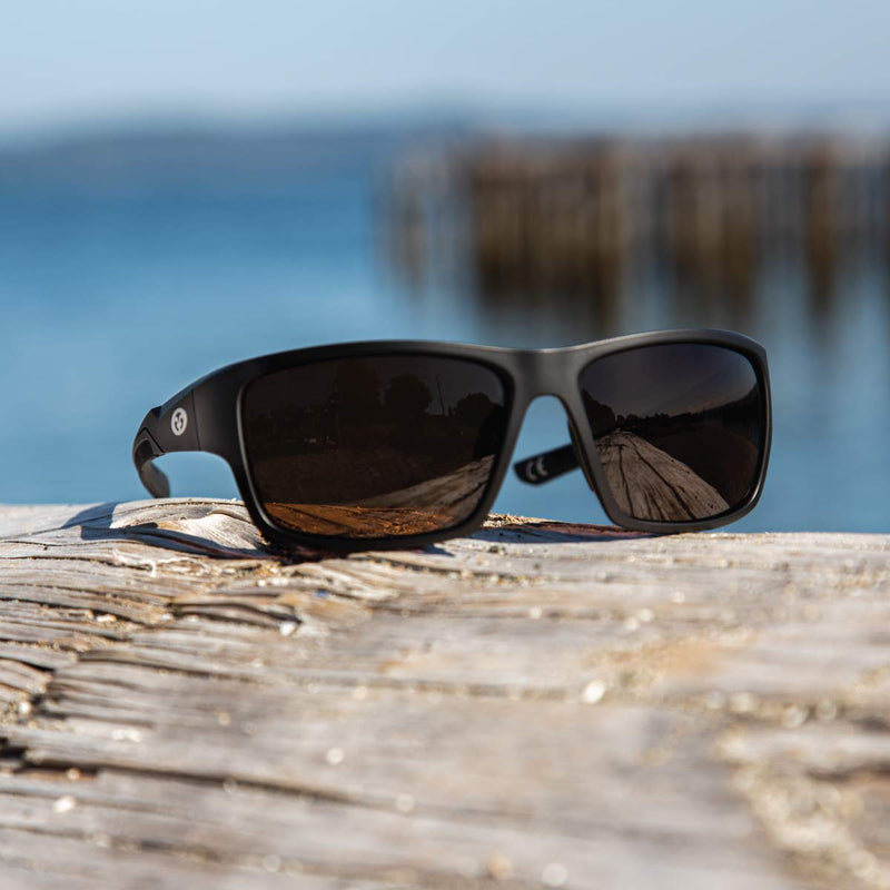 [Australia - AusPower] - Flying Fisherman Sand Bank Polarized Sunglasses with AcuTint UV Blocker for Fishing and Outdoor Sports Matte Black Frames/Amber Lenses 