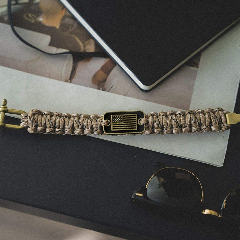 [Australia - AusPower] - Hero Company Camo Paracord Bracelet - Tactical Survival Bracelet for Men with Bronze USA Flag - Helps Pair Military Veterans with a Companion Dog Desert Camo 