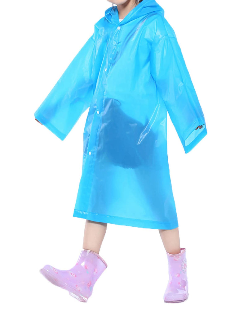 [Australia - AusPower] - Portable Kids Rain Poncho, Opret Reusable Raincoat with Hoods and Sleeves, Durable, Lightweight for Outdoor Activities 2 Pack Blue 