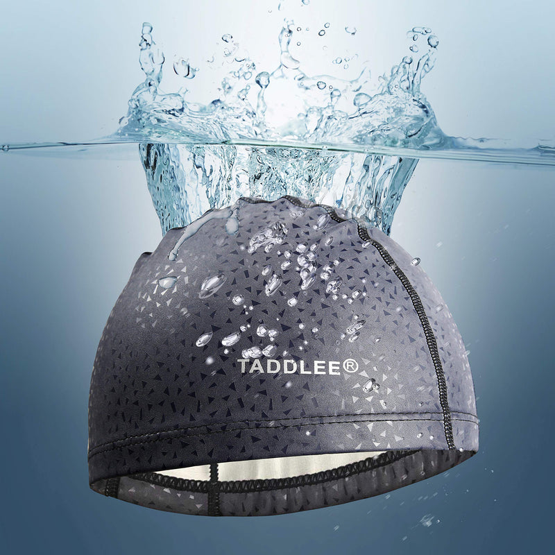 [Australia - AusPower] - Taddlee Men Swim Cap PU Fabric Silicone Swimming Hat Pool Waterproof Sports Adult Swim Wear Accessories Large Size Outdoor Gray 