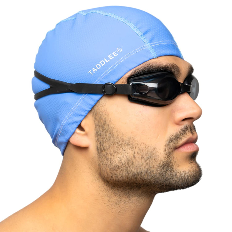 [Australia - AusPower] - Taddlee Swimming Cap for Men PU Fabric Silicone Swimmers Caps Waterproof Adult Swim Hat Wear Accessories Large Size Pool Outdoor BLUE 