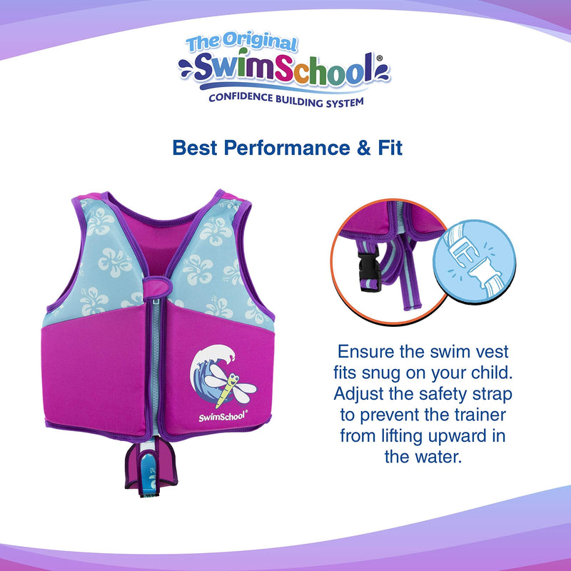 [Australia - AusPower] - SwimSchool Swim Trainer Vest – Medium/Large Max 50 Pounds – Kids Swim Vest with Padded Shoulders –Comfortable Flex-Form-Fit Design with Adjustable Safety Strap – Pink/Aqua 