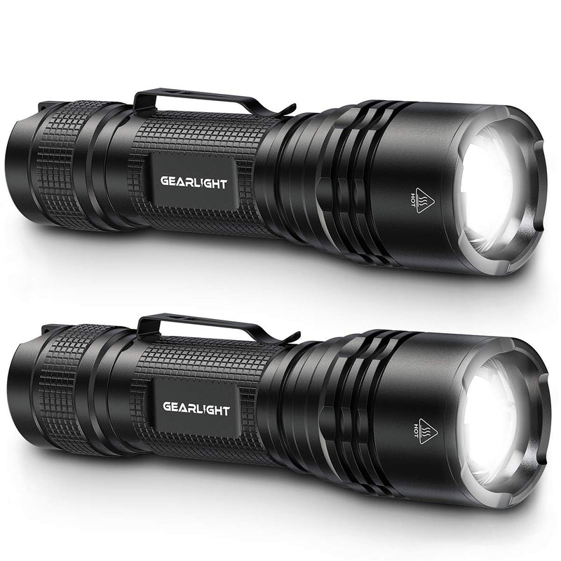 [Australia - AusPower] - GearLight TAC LED Flashlight Pack - 2 Super Bright, Compact Tactical Flashlights with High Lumens for Outdoor Activity & Emergency Use - Gifts for Men & Women 