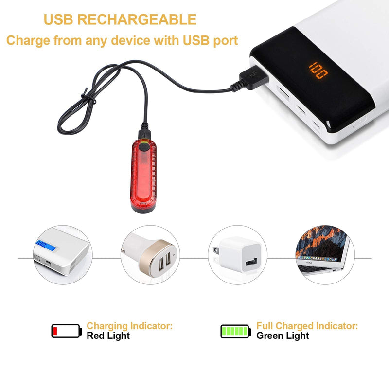 [Australia - AusPower] - Ascher USB Rechargeable LED Bike Tail Light 2 Pack, Bright Bicycle Rear Cycling Safety Flashlight, 330mah Lithium Battery, 4 Light Mode Options, (2 USB Cables Included) 