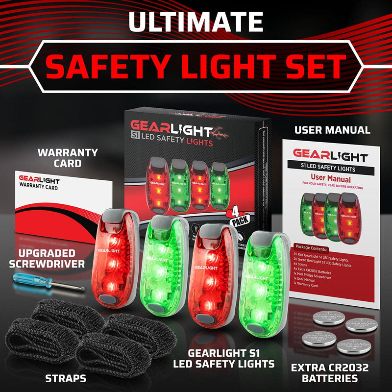 [Australia - AusPower] - GearLight S1 LED Safety Lights [4 Pack] for Boat, Kayak, Bike, Dog Collar, Stroller, Runners and Night Running - Clip On, Strobe, Warning, Flashing, Blinking, Reflective Light Accessories 