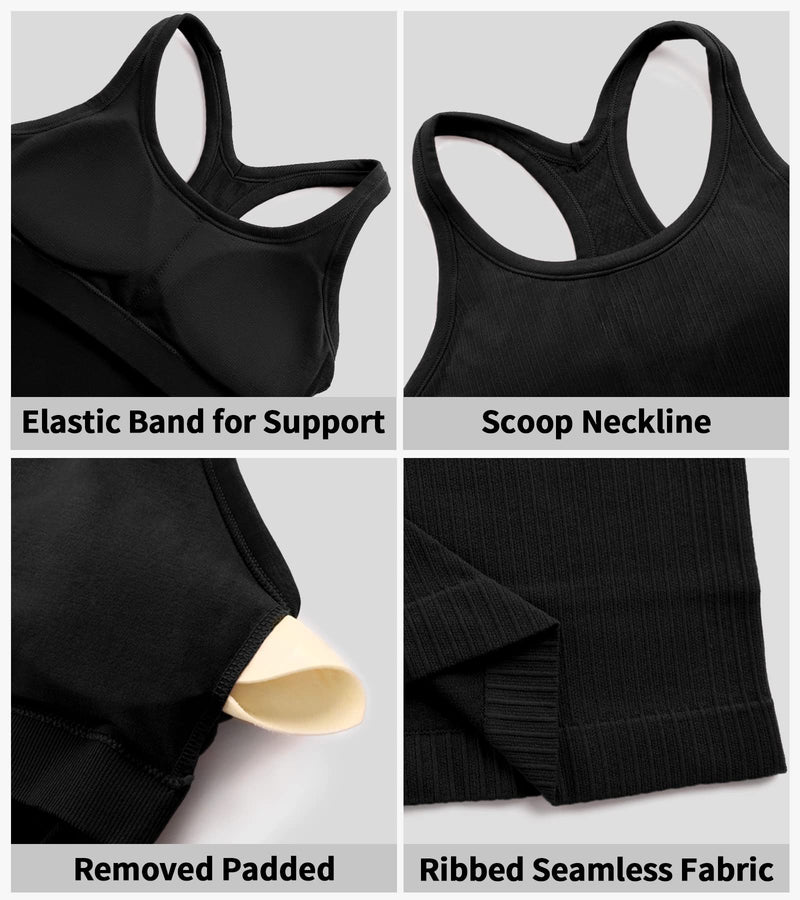 [Australia - AusPower] - ATTRACO Ribbed Workout Tank Tops for Women with Built in Bra Tight Racerback Scoop Neck Athletic Top Small Black 