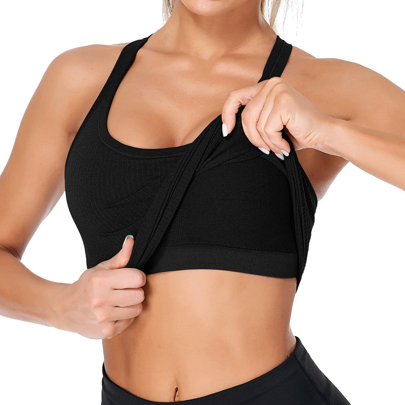 [Australia - AusPower] - ATTRACO Ribbed Workout Tank Tops for Women with Built in Bra Tight Racerback Scoop Neck Athletic Top Small Black 