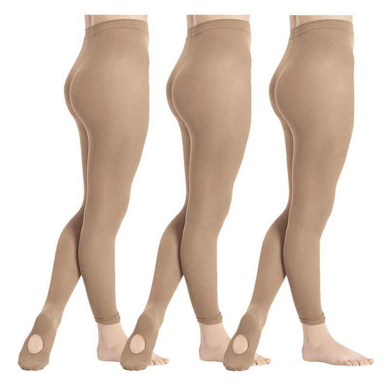 [Australia - AusPower] - DIPUG 3 Pairs Girls' Convertible Ballet Tights/Soft Transition Dance Tight(Toddler/Kids) 8-10 Years Suntan - 3 Pack 