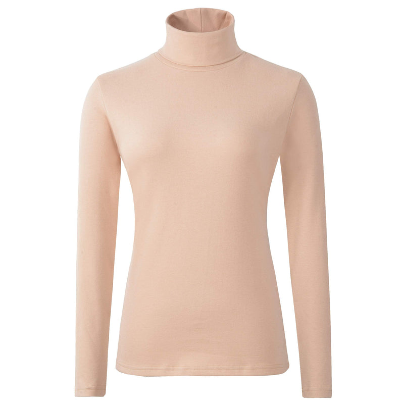 [Australia - AusPower] - HieasyFit Women's Soft Cotton Turtleneck Top Basic Pullover Sweater Beige Small 