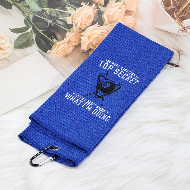 [Australia - AusPower] - MEIKIUP Billiards Billiard Cue Towel 8-Ball Pool Cue Clean Towel Billiard Pool Player Gift Embroidered Billiards Towel My Pool Strategy is Top Secret (My Pool Strategy) 