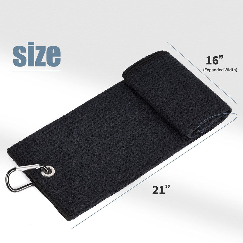 [Australia - AusPower] - Mile High Life Microfiber Waffle Pattern Tri-fold Golf Towel | Brush Tool Kit with Club Groove Cleaner, Retractable Extension Cord and Clip 1 Black Towel+1 Black Brush 
