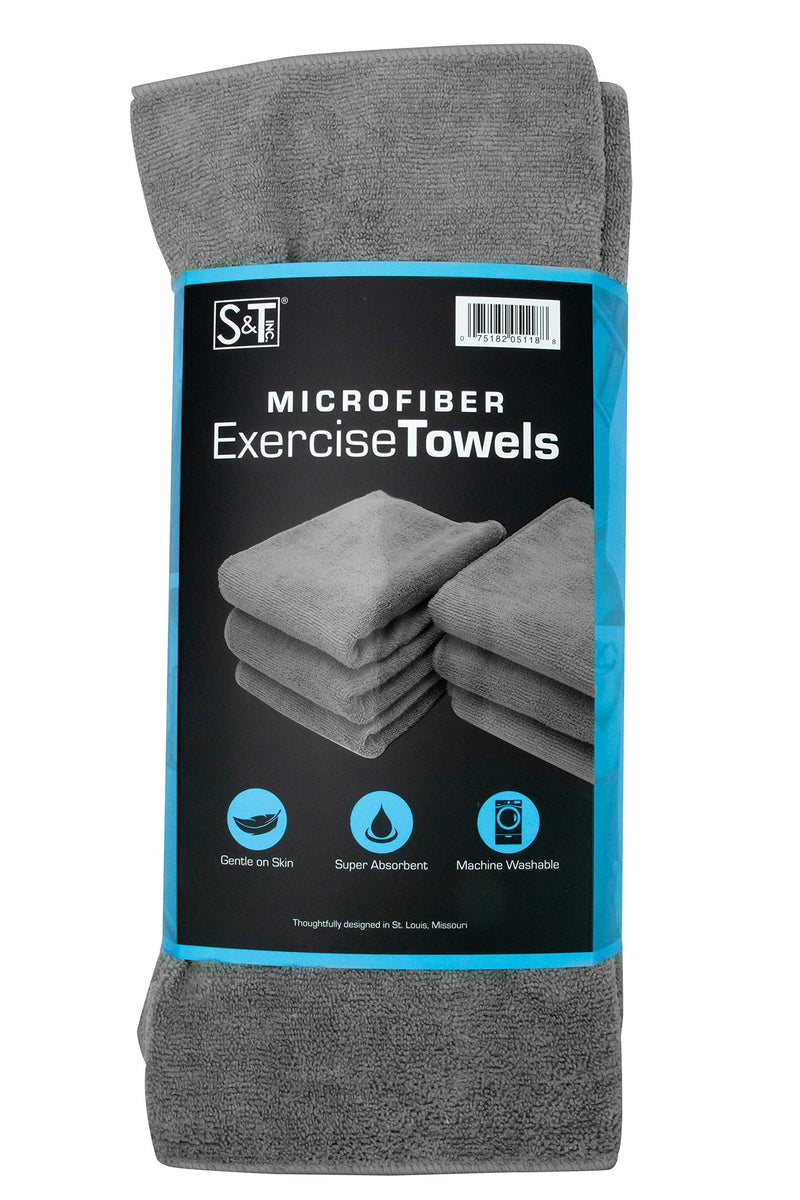 [Australia - AusPower] - S&T INC. Microfiber Fitness Exercise Gym Towels, 360 GSM, 6 Pack, 16-Inch x 27-Inch Grey 