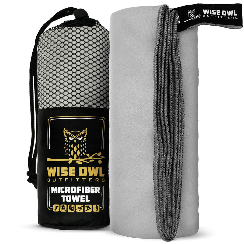 [Australia - AusPower] - Wise Owl Outfitters Camping Travel Towel - Ultra Soft Compact Quick Dry Microfiber Fast Drying Fitness Beach Hiking Yoga Travel Sports Backpacking Light Grey Medium (20x40) 1 pack 