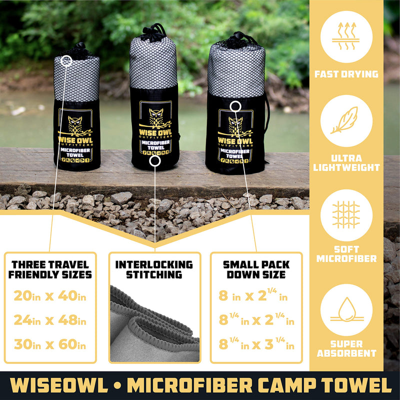 [Australia - AusPower] - Wise Owl Outfitters Camping Travel Towel - Ultra Soft Compact Quick Dry Microfiber Fast Drying Fitness Beach Hiking Yoga Travel Sports Backpacking Light Grey Medium (20x40) 1 pack 