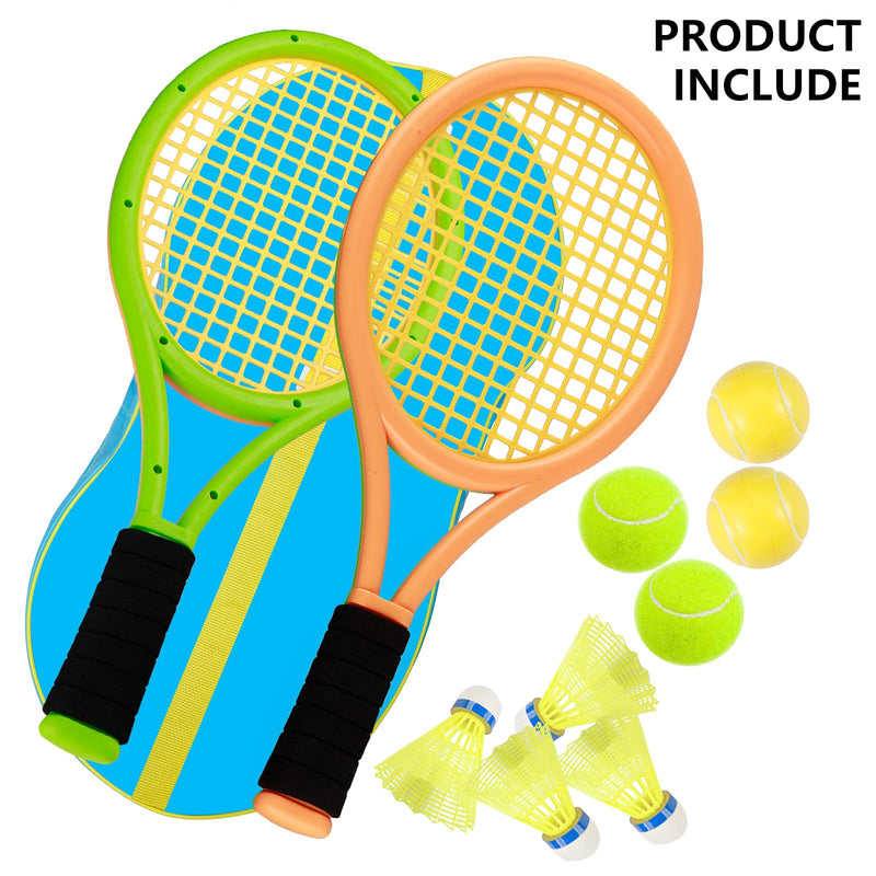 [Australia - AusPower] - Crefotu Kids Tennis Racket,17 Inch Plastic Tennis Racket with 2 Soft Balls,2 Tennis Balls and 4 Shuttlecocks for Kid,Toddler Outdoor/Indoor Sport Play Green&Yellow 